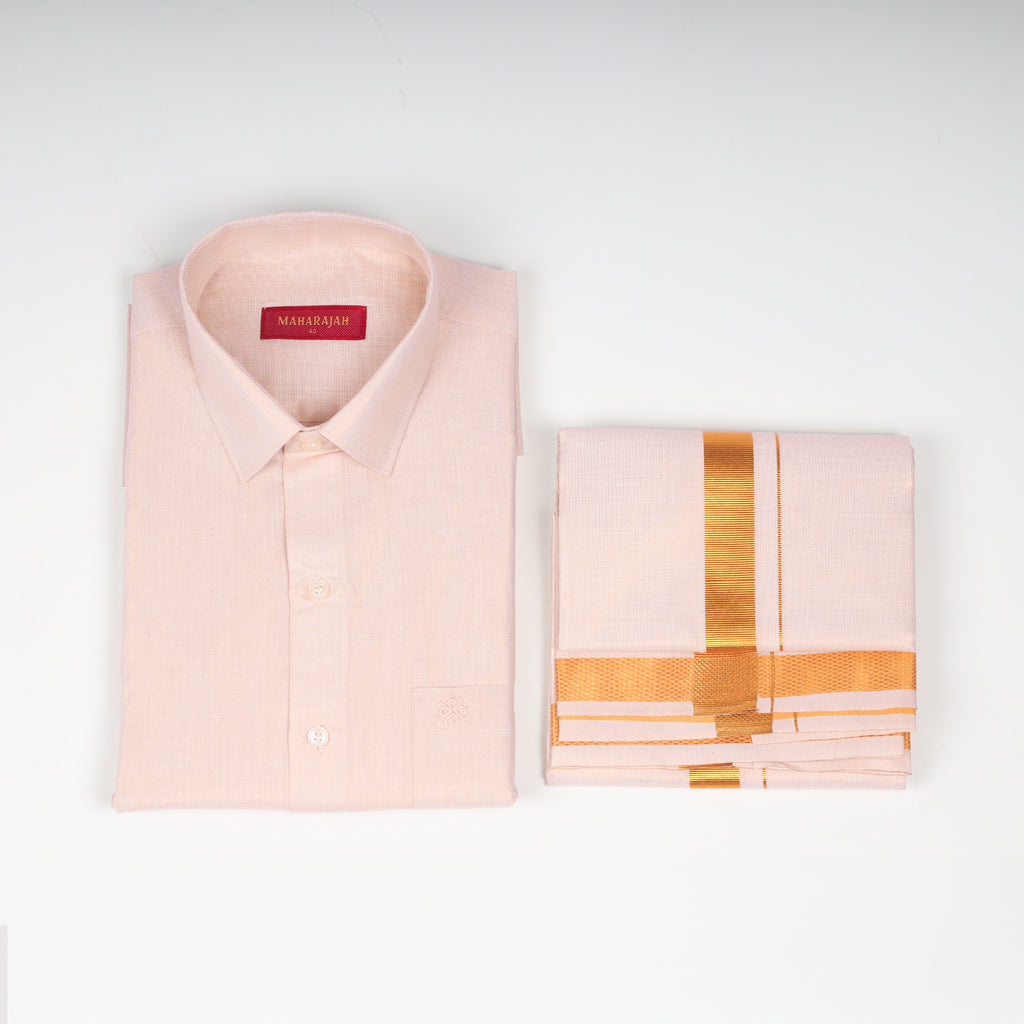 Men's copper tissue shirt and dhoti combo set Kataboman
