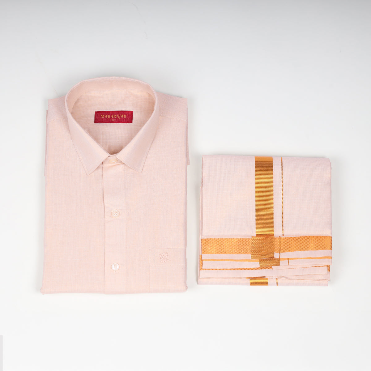 Men's copper tissue shirt and dhoti combo set Kataboman