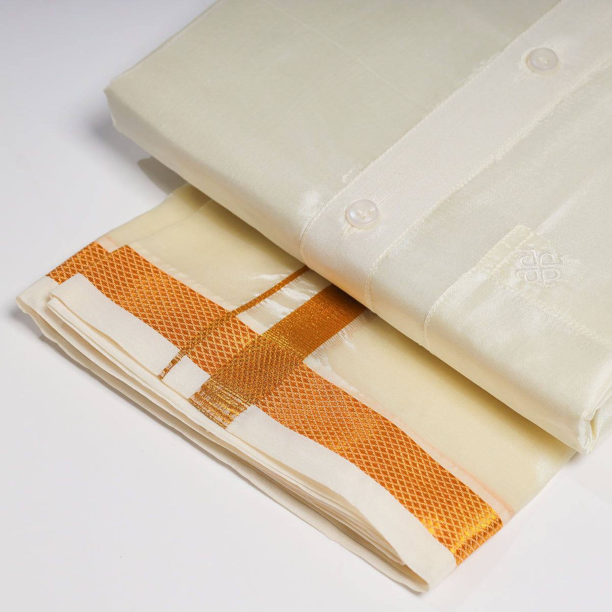Men's cream art silk dhoti and shirt set ArulMozhi