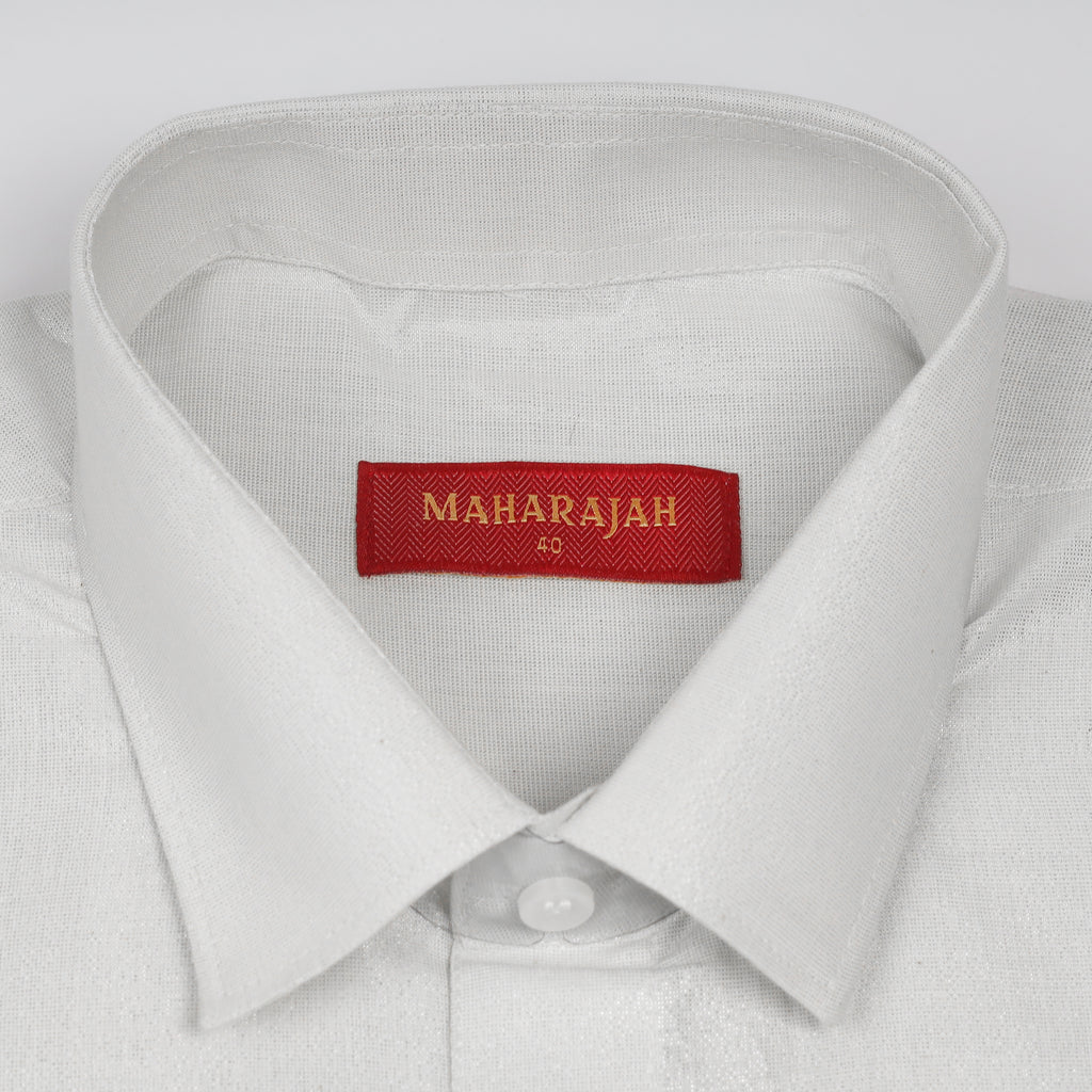 Men's tissue shirt and dhoti combo set Kataboman in silver
